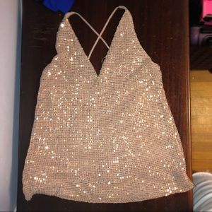 Sparkly rose gold express tank top. Low back.